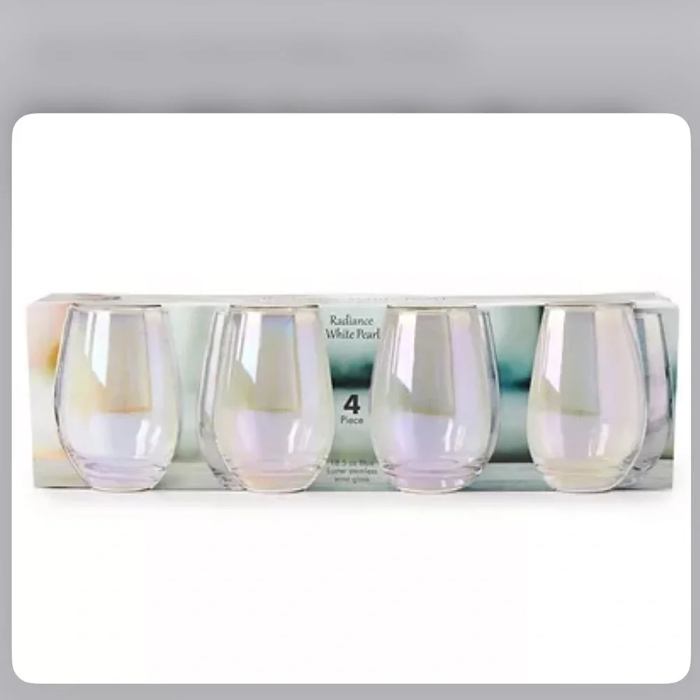 New in Box Circleware Radiance White Pearl Stemless Wine Glasses